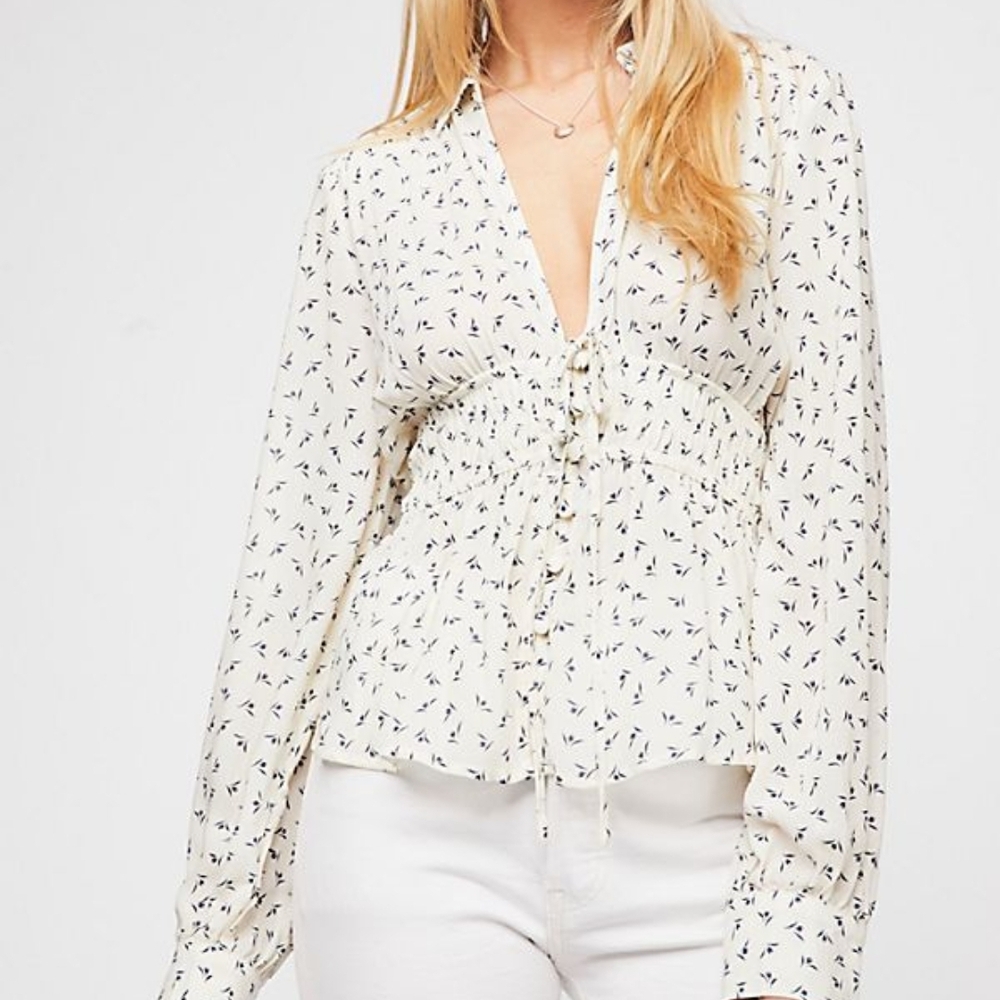 Free People Cream Printed Top
